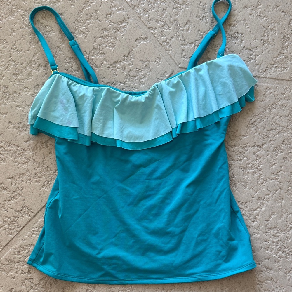 Bleu Rod Beattie Teal and Light Aqua Ruffled Tankini Top
